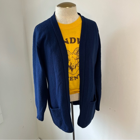 Vintage Sears Navy Blue Open Front Sweater Cardigan with Pockets - Picture 6 of 11